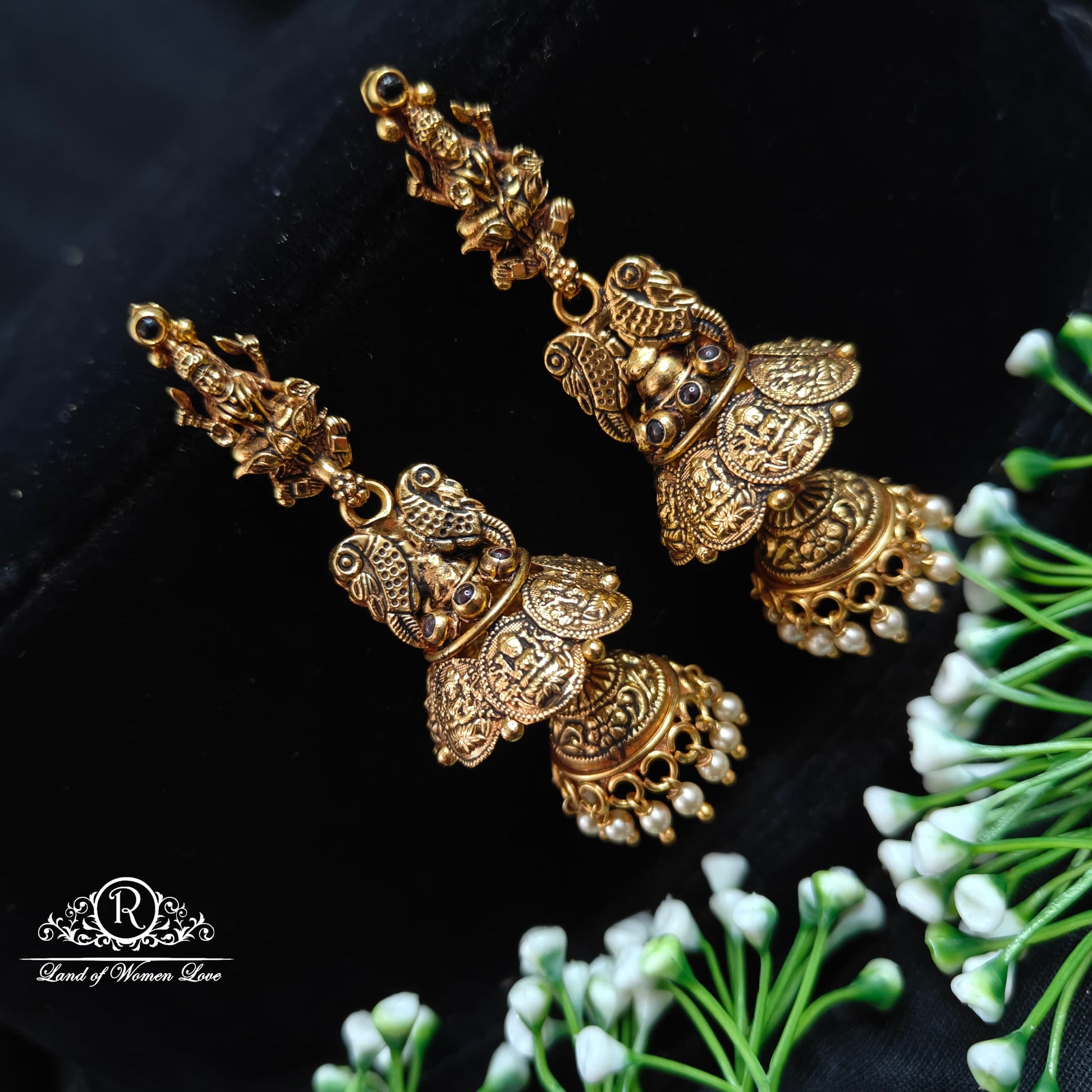 earrings silver lakshmi devi kasu model jhumkas - rc89-60m19 92.5 silver ramala jewelry / ramala collections