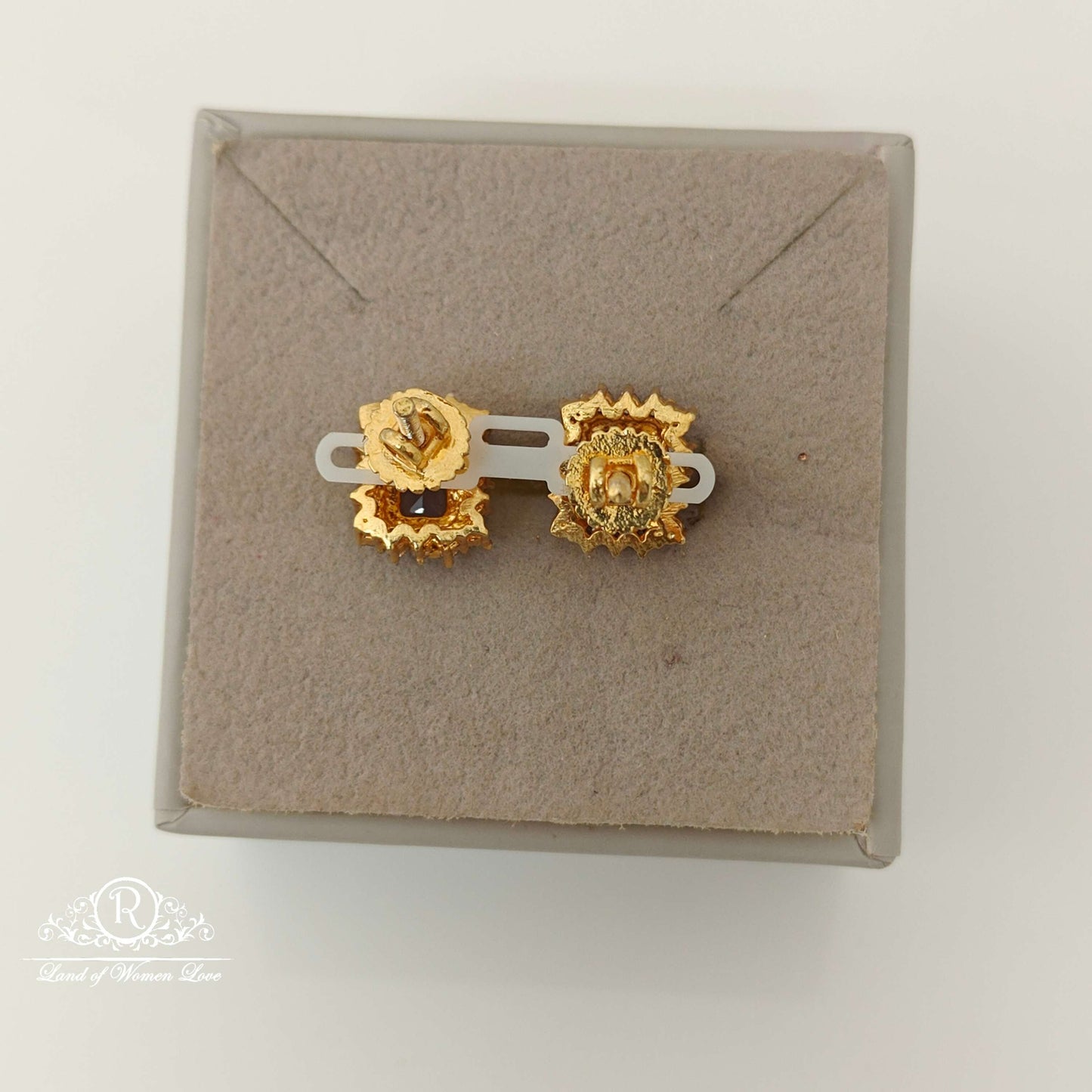 Silver CZ- Purple Stone Stud Design Earrings-RCV295