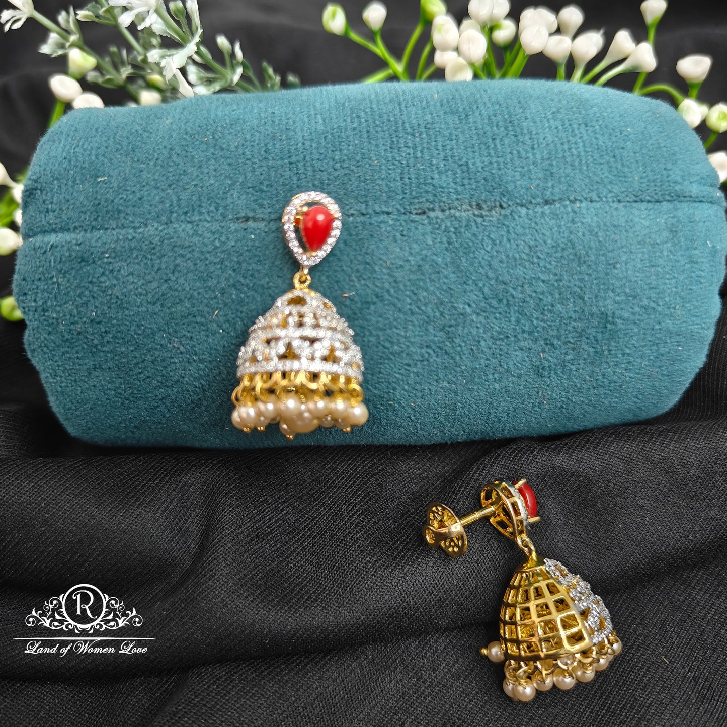 92.5 Silver Diamond finishing Corals jhumkas-RCDS0137