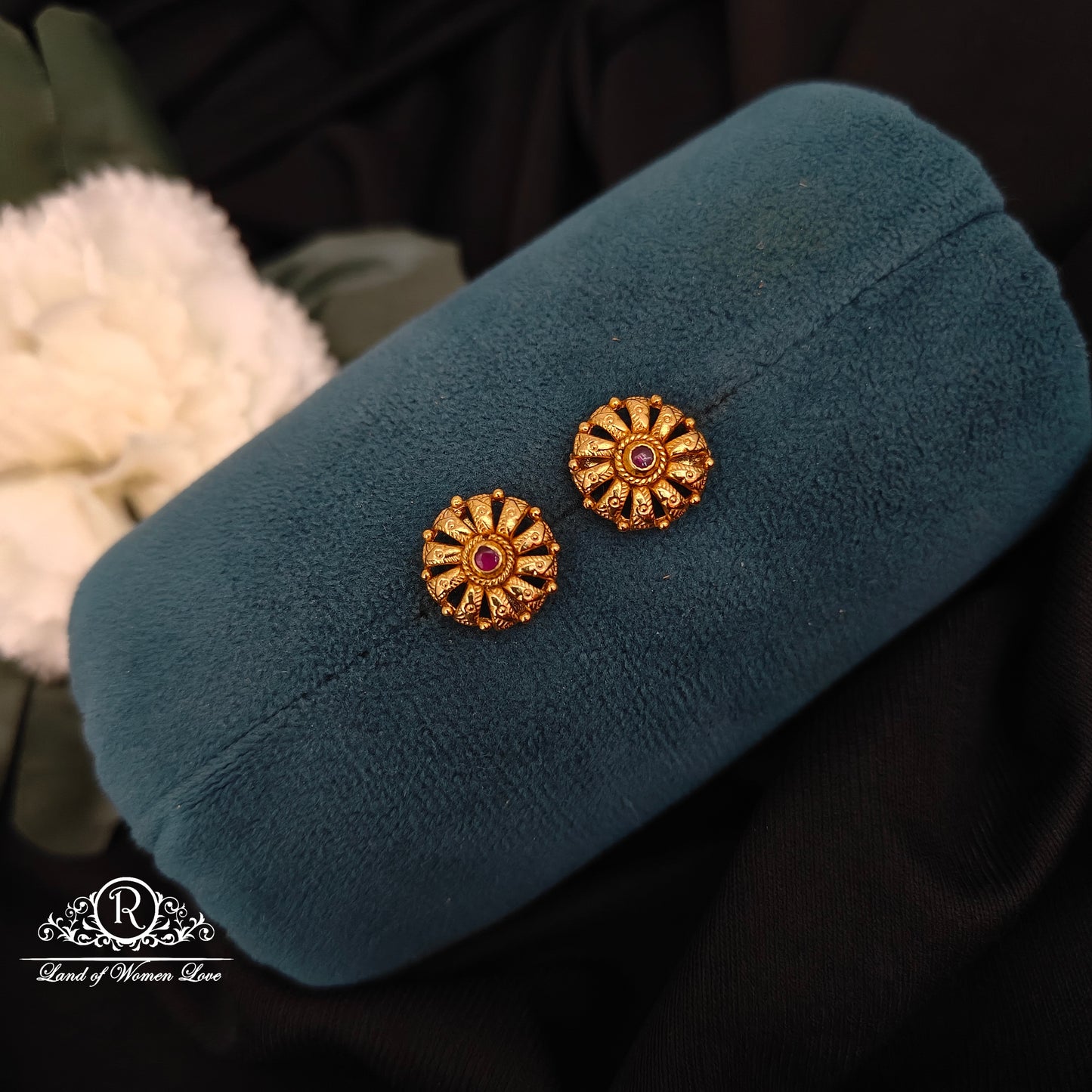 earrings silver gold polish flower design earrings-rcns042 92.5 silver ramala jewelry / ramala collections