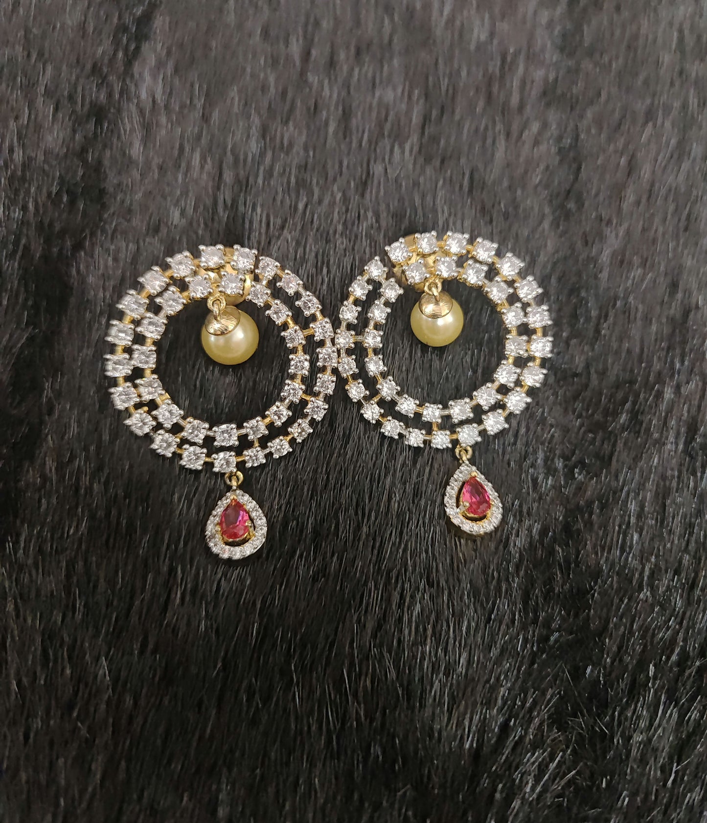 earrings silver cz- white stones chandabali earrings-jr201 pearl 92.5 silver ramala jewelry / ramala collections