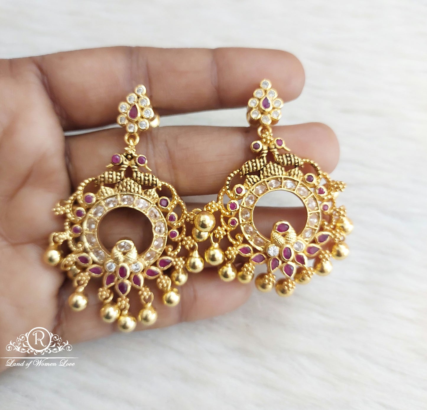 Silver Peacock Kempu stones Earrings-SA011