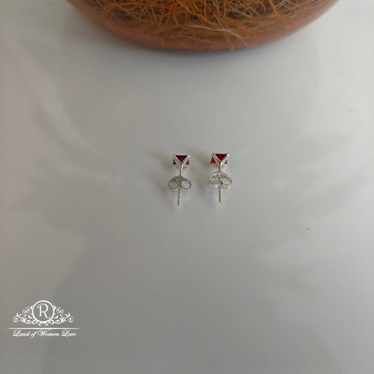 92.5 Silver Red colour square cut Stud earrings-RCHS35-6