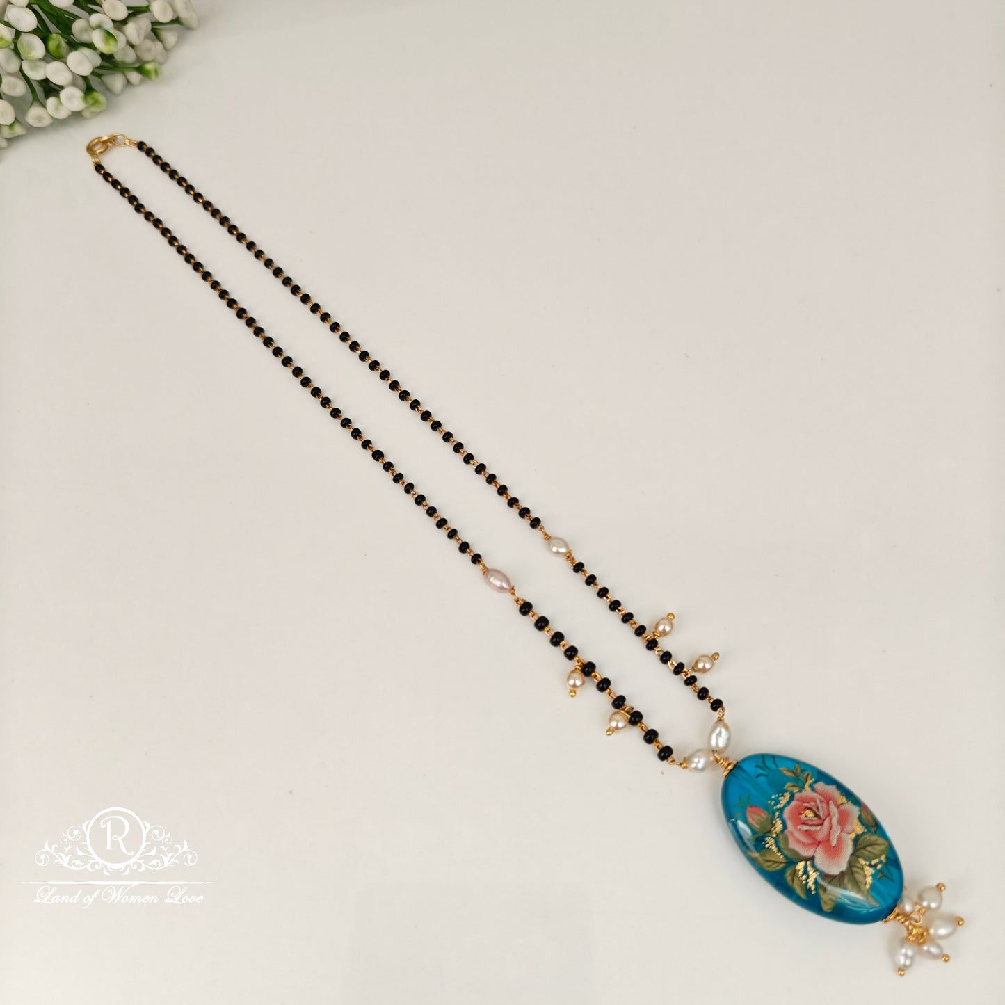 92.5 silver black beads with locket-rch876 92.5 silver ramala jewelry / ramala collections