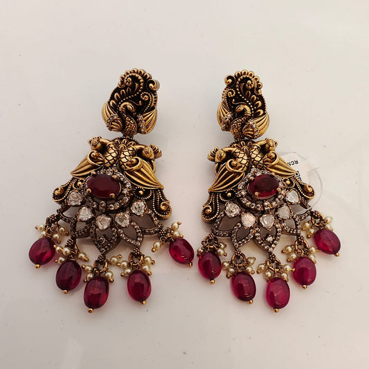 earrings silver victorian moissanite peacock design earrings-rcm754 moissanite 92.5 silver ramala jewelry / ramala collections