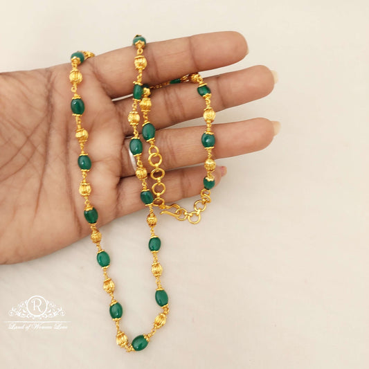 Silver Gold Balls With Green Beads Chain-JR83
