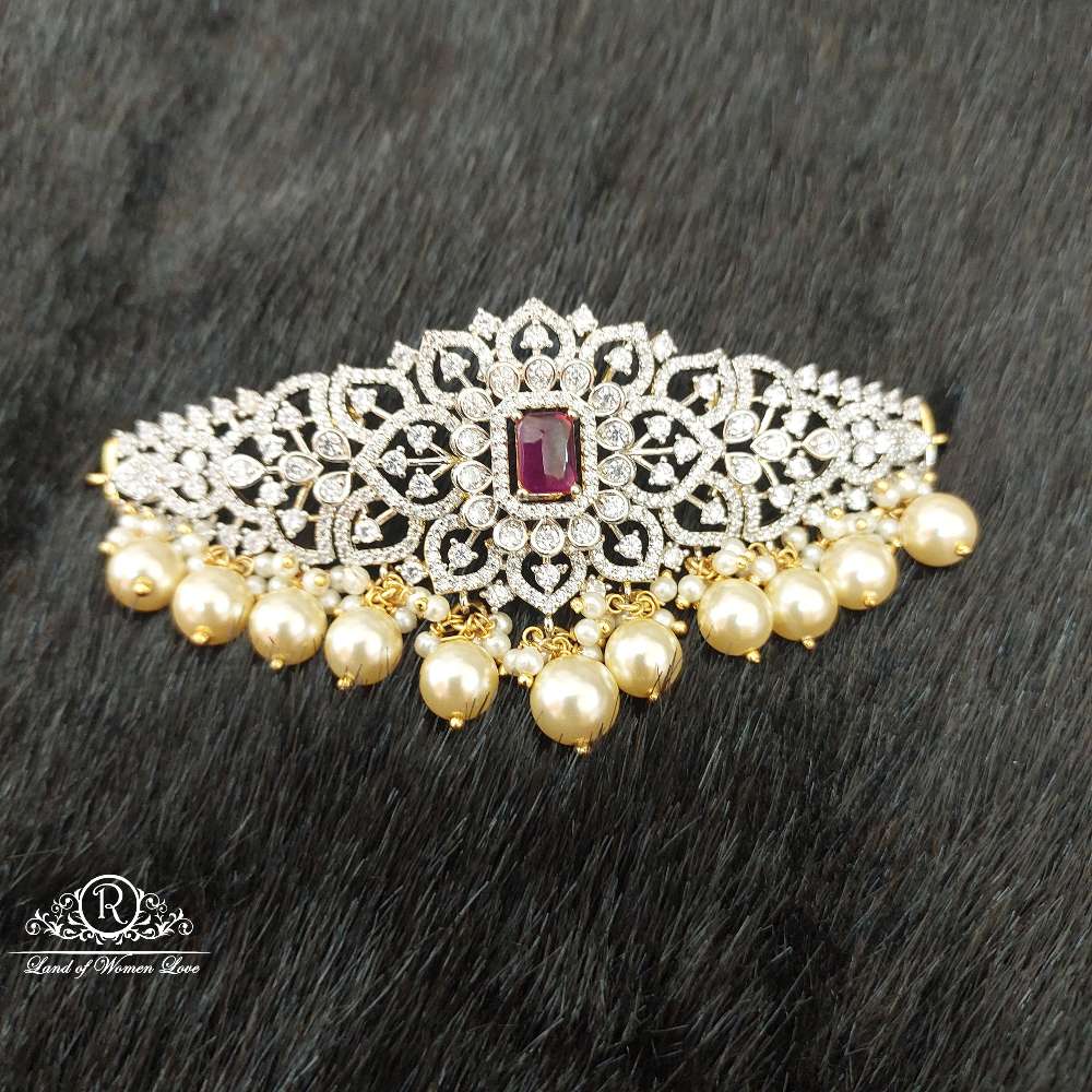 Silver CZ-White Stones Chocker-D065