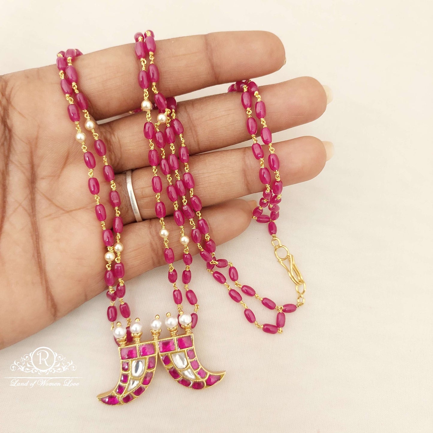 Silver Kempu Beads With Puligoru Locket Chain-H107