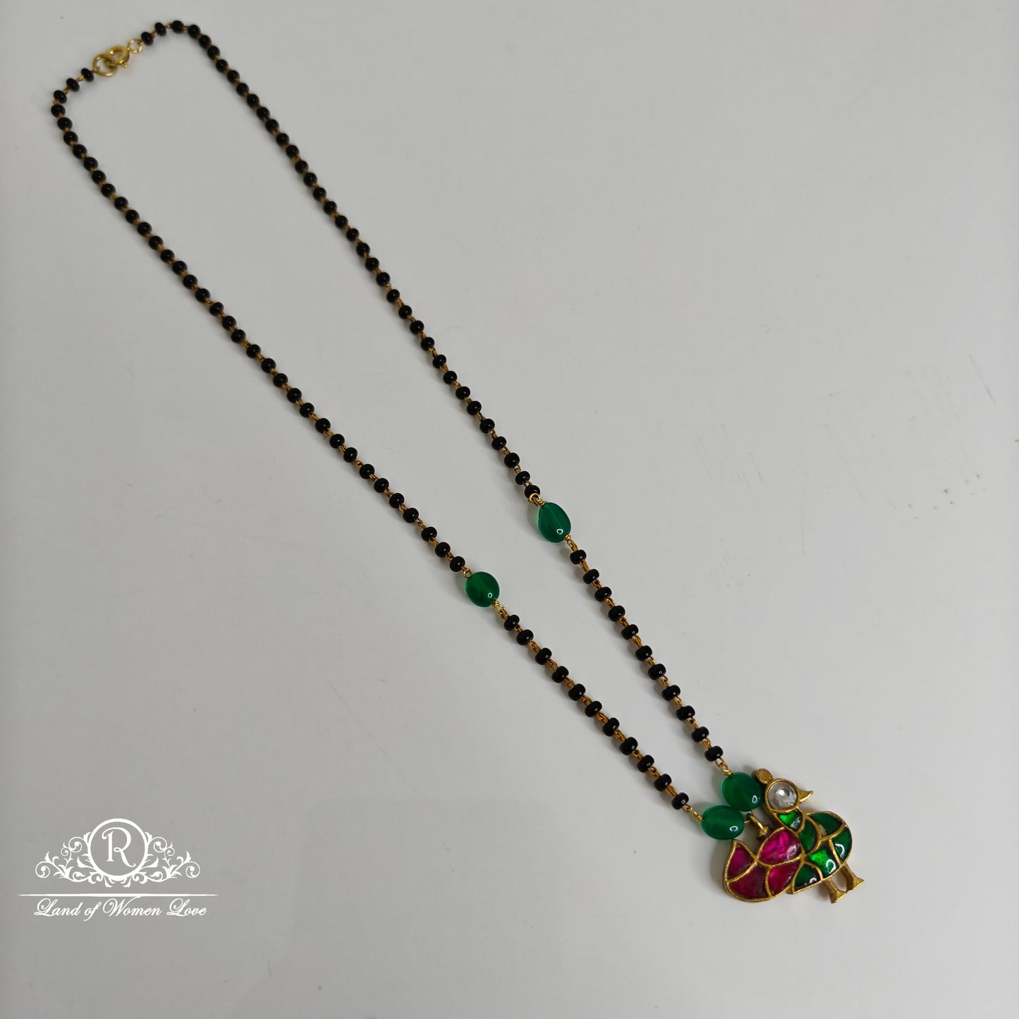 92.5 silver simple and cute black beads with kundan stones locket-rch786 kundan 92.5 silver ramala jewelry / ramala collections