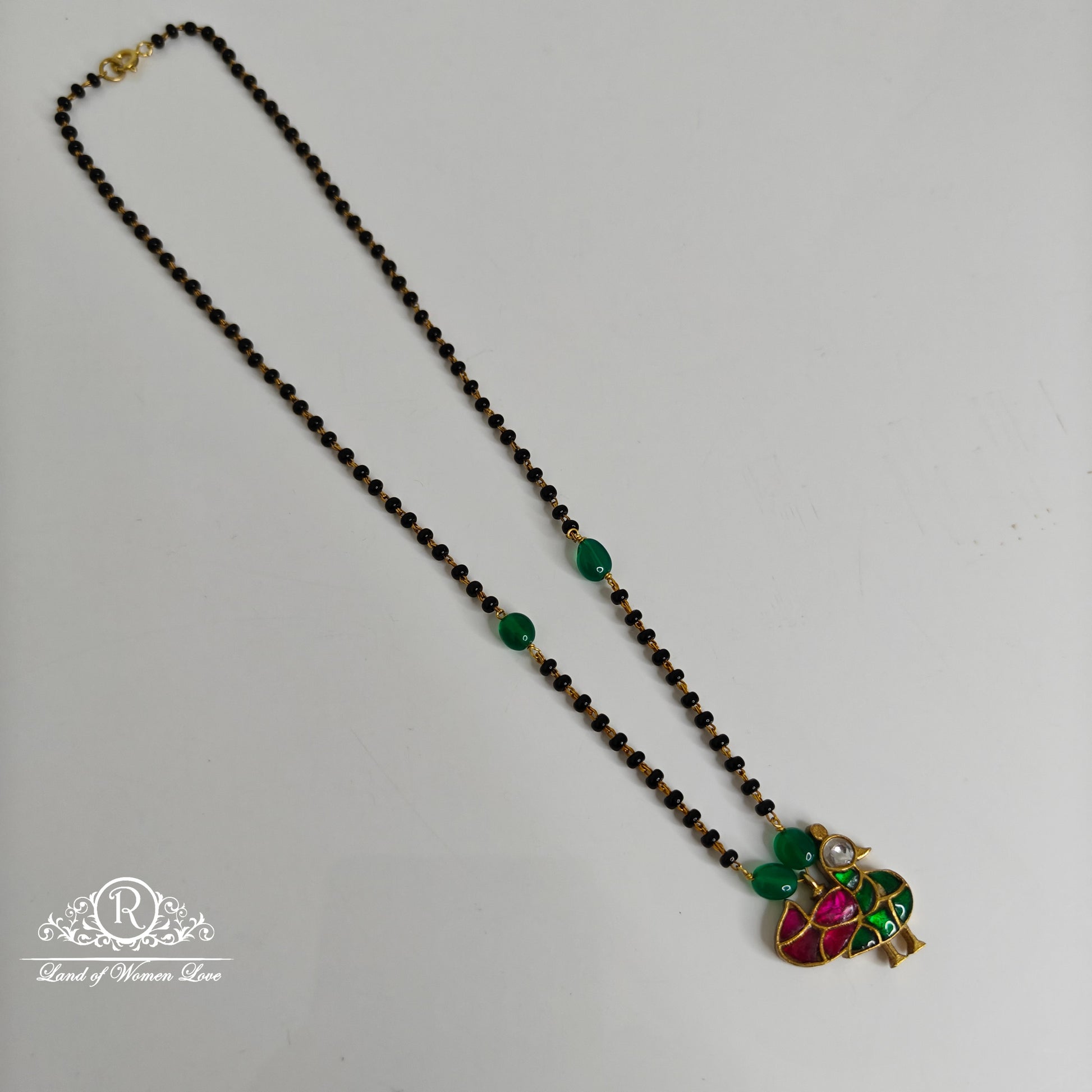 92.5 silver simple and cute black beads with kundan stones locket-rch786 kundan 92.5 silver ramala jewelry / ramala collections