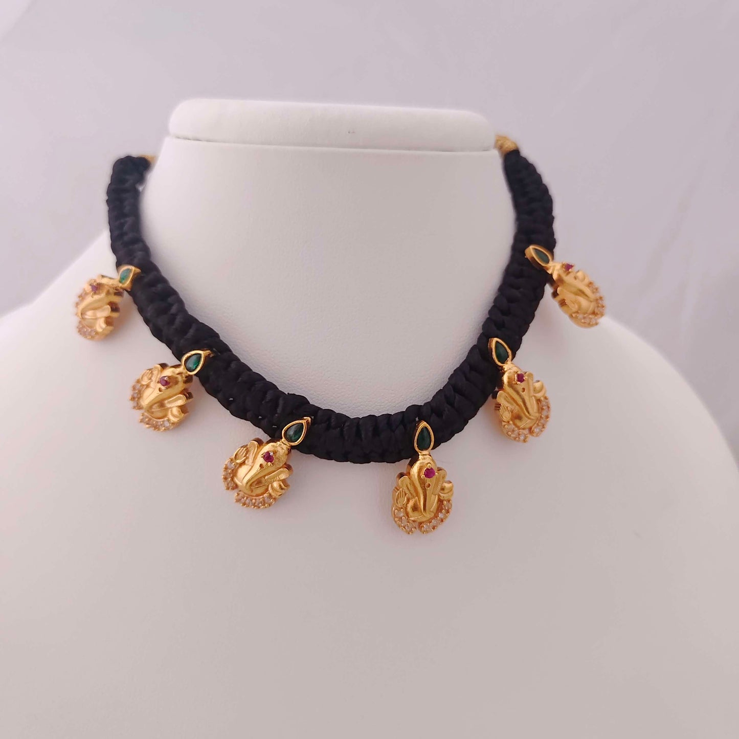 necklace silver gold polish god design black thread -rcjr283 92.5 silver ramala jewelry / ramala collections