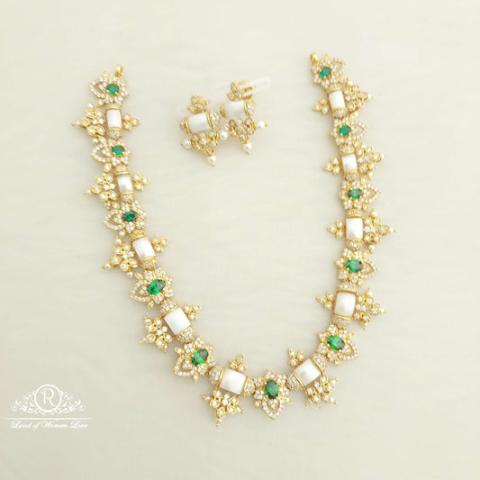 Silver CZ- With Pearls Necklace With Earrings-C100C106