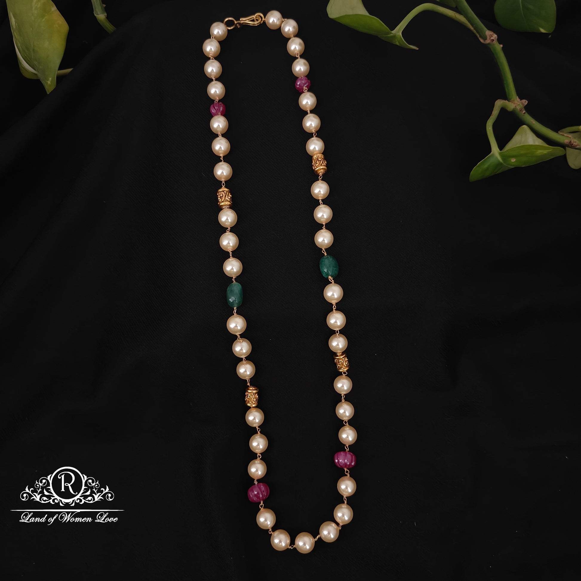 92.5 silver simple and cute beads mala with pearls and nakshi balls- rch943 92.5 silver ramala jewelry / ramala collections
