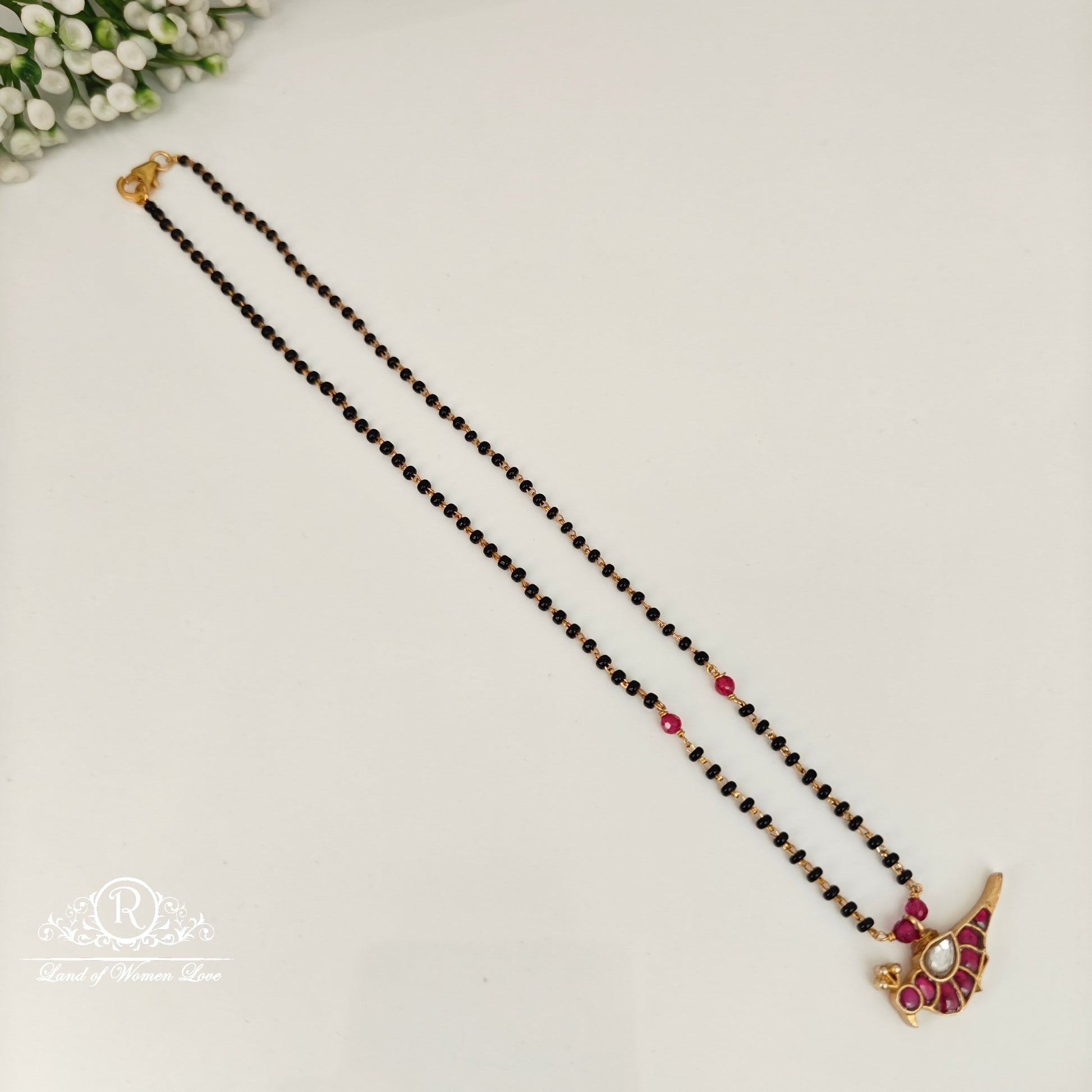 92.5 silver black beads with kundans parrot locket-rch872 92.5 silver ramala jewelry / ramala collections