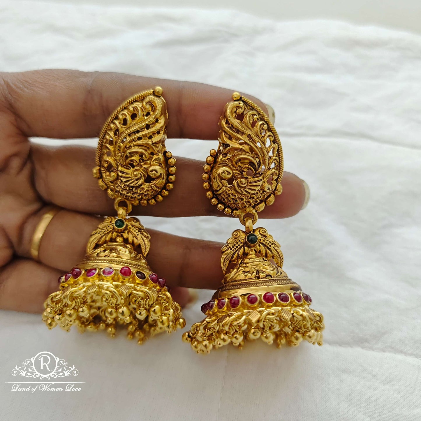 Silver peacock jhumkas-RCJR384