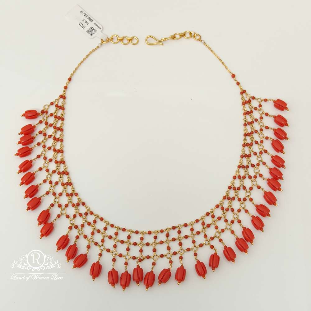 necklace silver coral beads jali necklace-rch564 coral 92.5 silver ramala jewelry / ramala collections