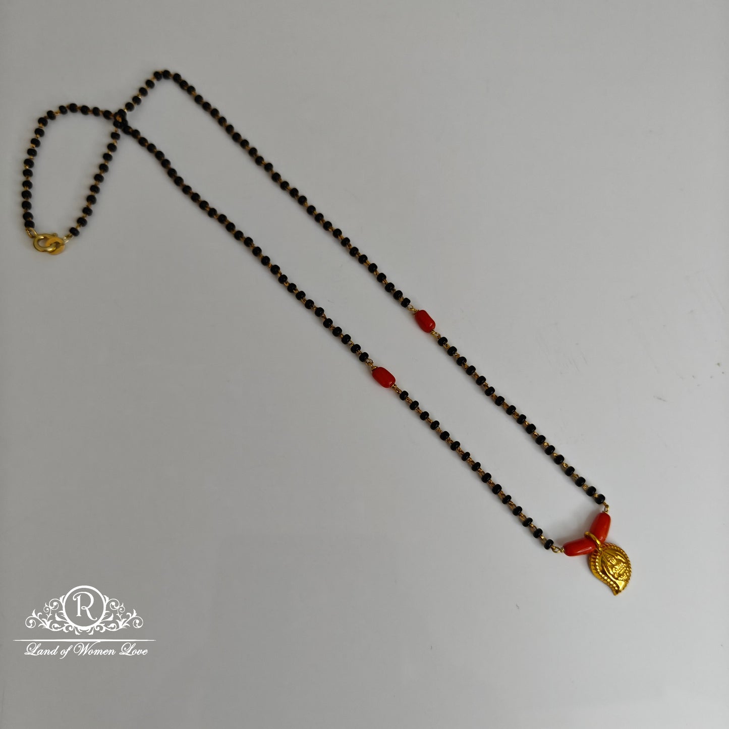 92.5 silver simple and cute black beads with mango locket- rch799 coral 92.5 silver ramala jewelry / ramala collections