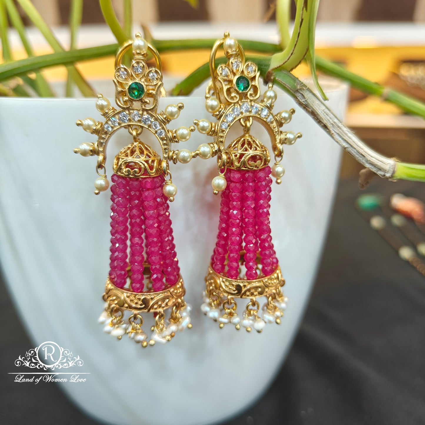 earrings silver beads hanging earrings-rcaa03 cz 92.5 silver ramala jewelry / ramala collections