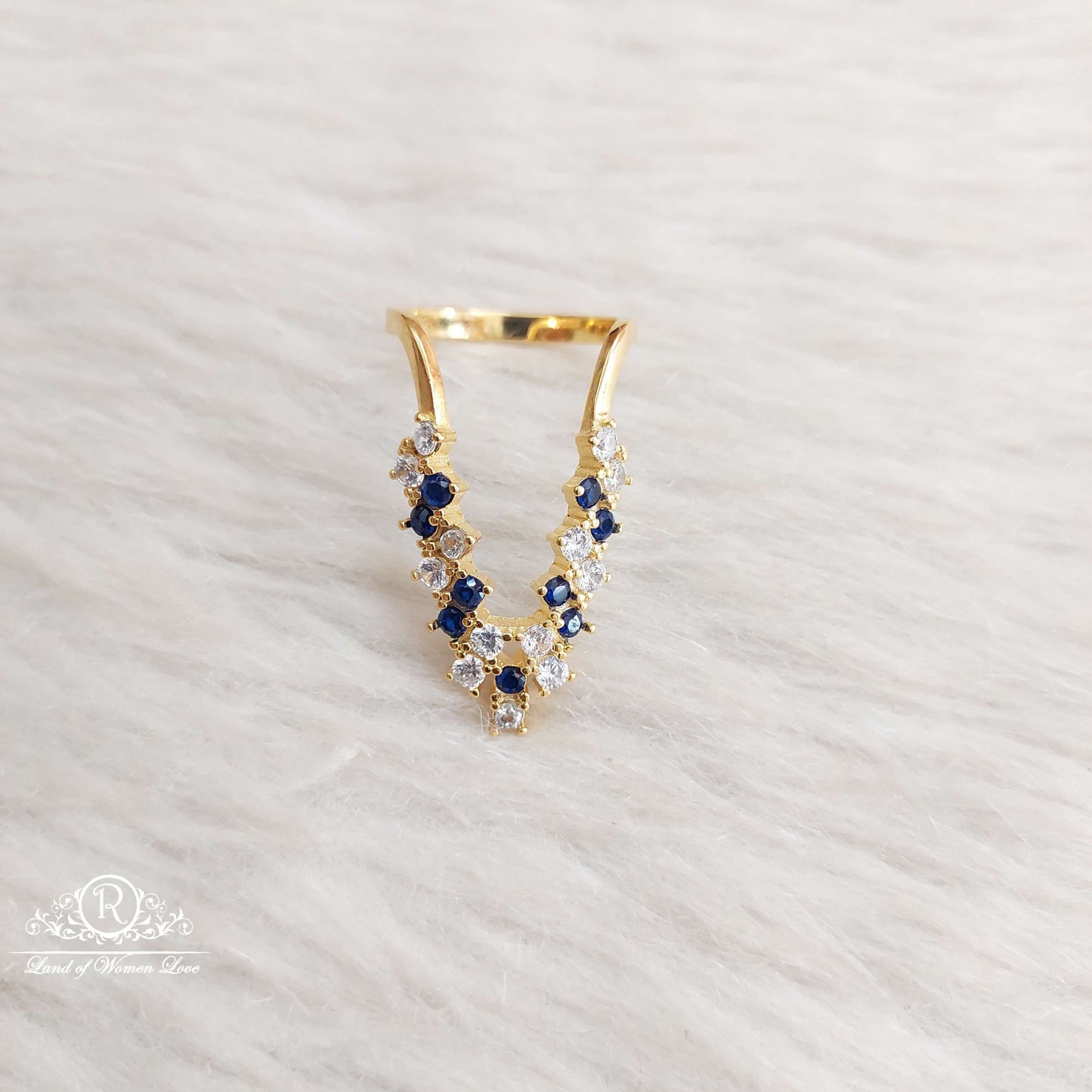 Silver Blue Stones Finger Ring-SA130-1