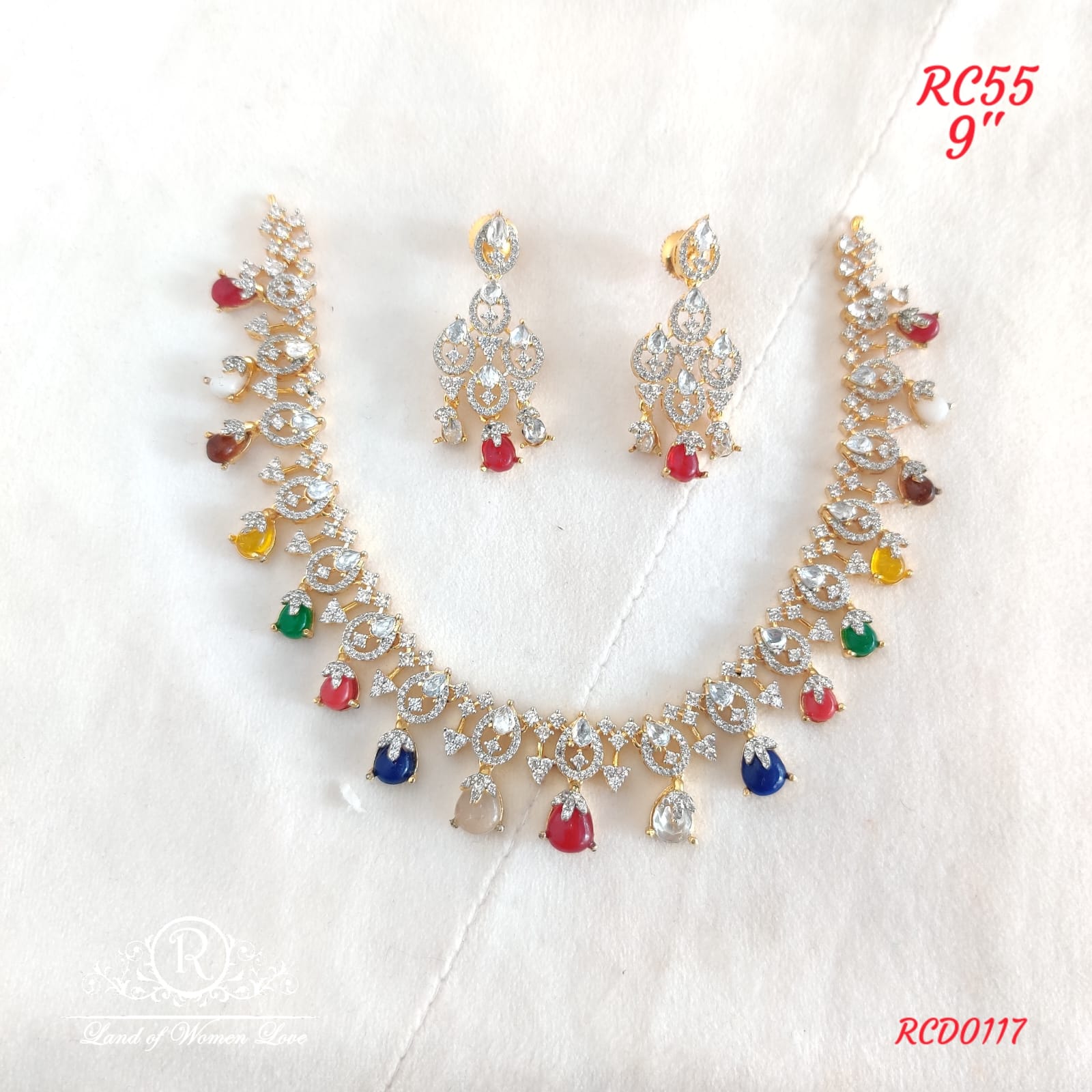 earrings silver victorian diamond look necklace with earrings- rcd0117 92.5 silver ramala jewelry / ramala collections