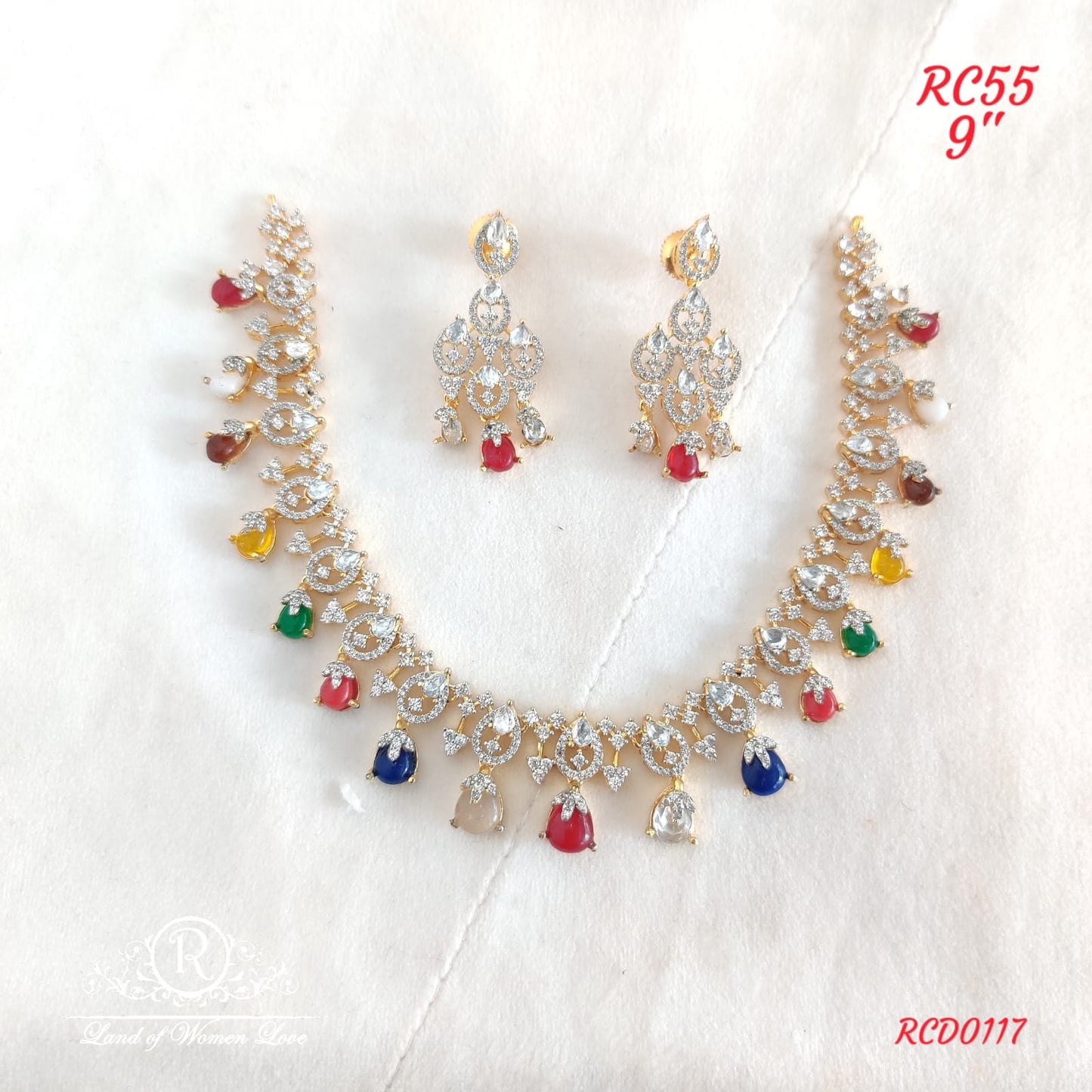 earrings silver victorian diamond look necklace with earrings- rcd0117 92.5 silver ramala jewelry / ramala collections