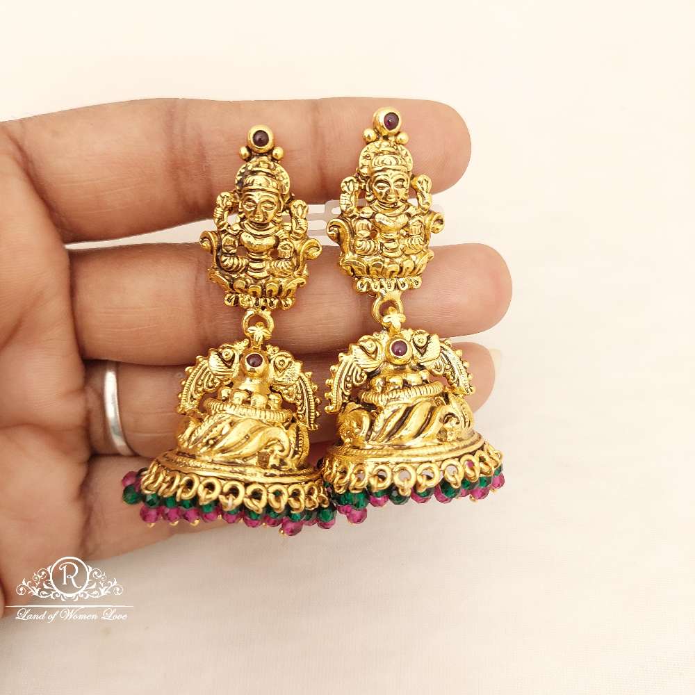Silver Lakshmi Devi jhumka Earrings-V024