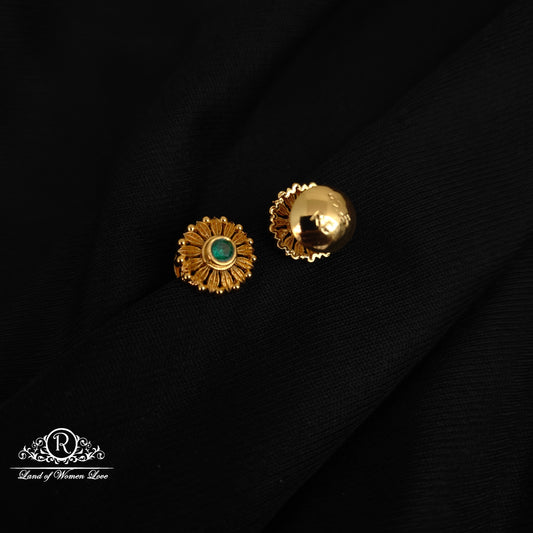 92.5 Silver flower design Green stud earrings-RCK275
