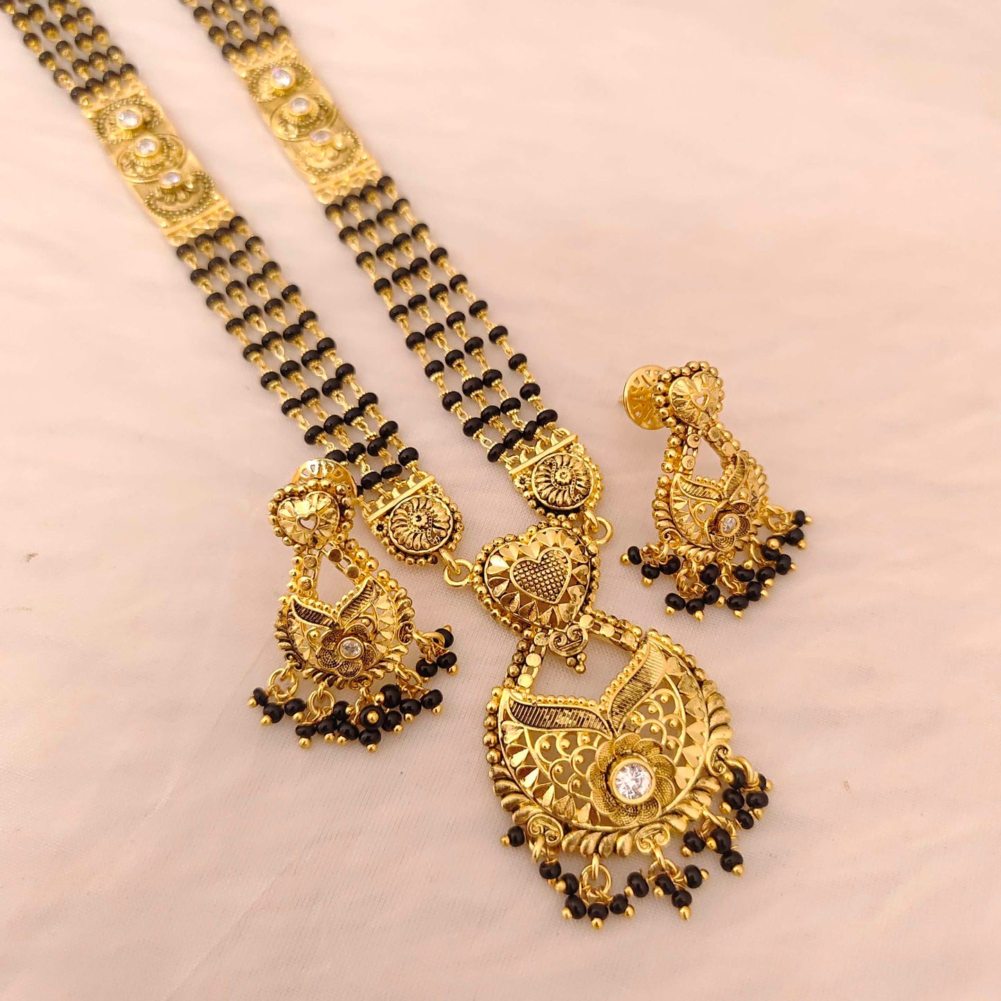 Silver black beads chain 3 lines -RCD435