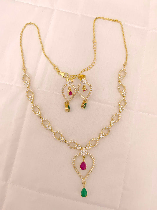 Silver CZ- Stones Necklace With Matching Earrings-RCES19RCES20