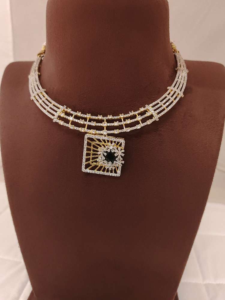 Silver CZ- White Stones Necklace-RCJR240