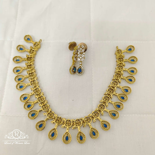 Silver CZ- and blue stone Necklace-RCD098