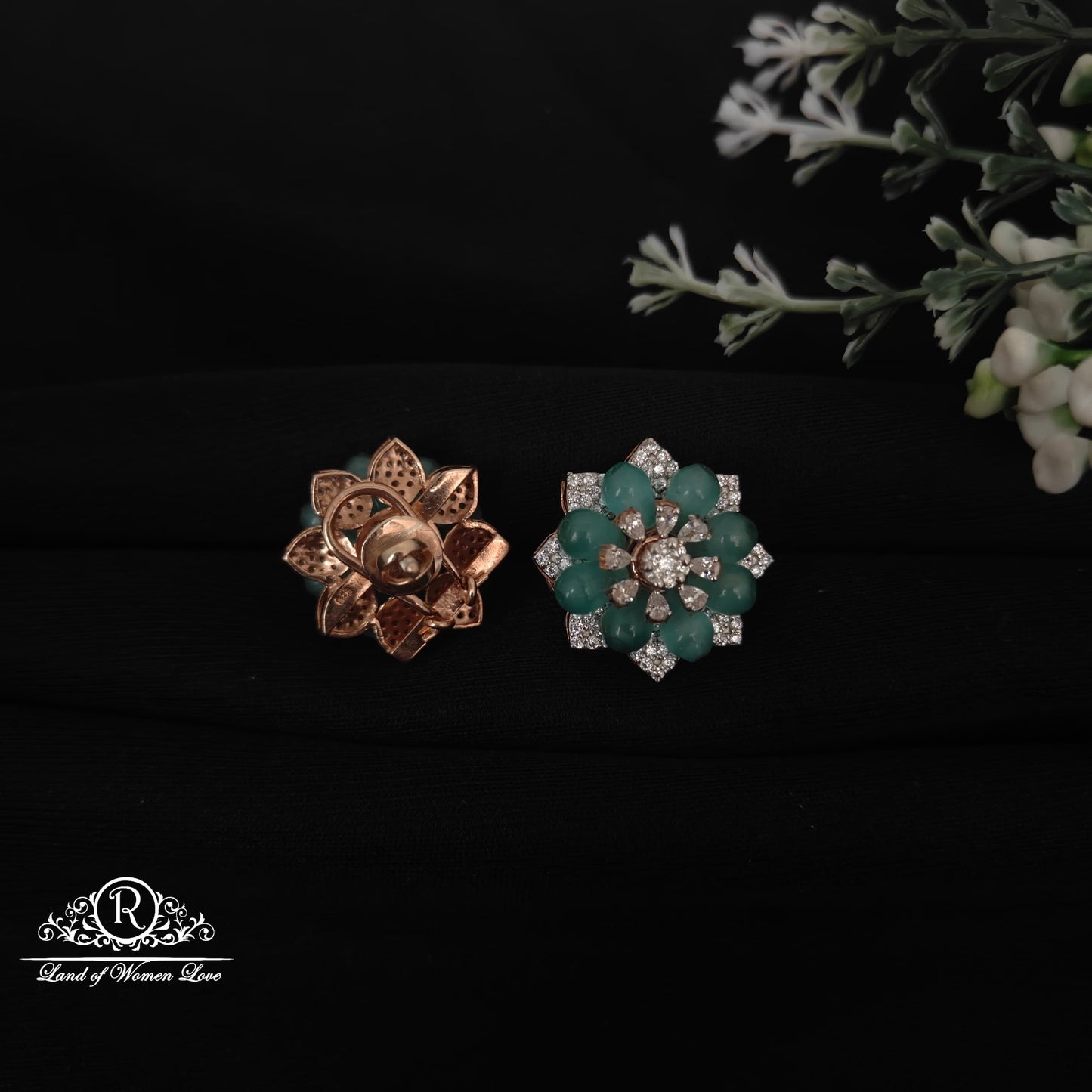 92.5 Silver Fusion Rose gold polish Flower design Studs-RCM1058