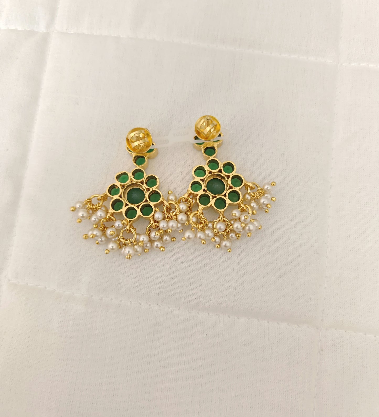 Silver Green Stones Earrings With Matching Locket-JR188JR189