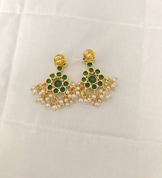 Silver Green Stones Earrings With Matching Locket-JR188JR189