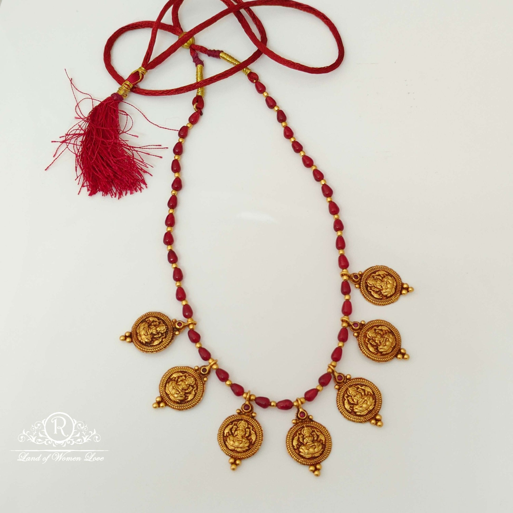 chain silver lakshmi devi kasula design beads chain-rcjr675 92.5 silver ramala jewelry / ramala collections