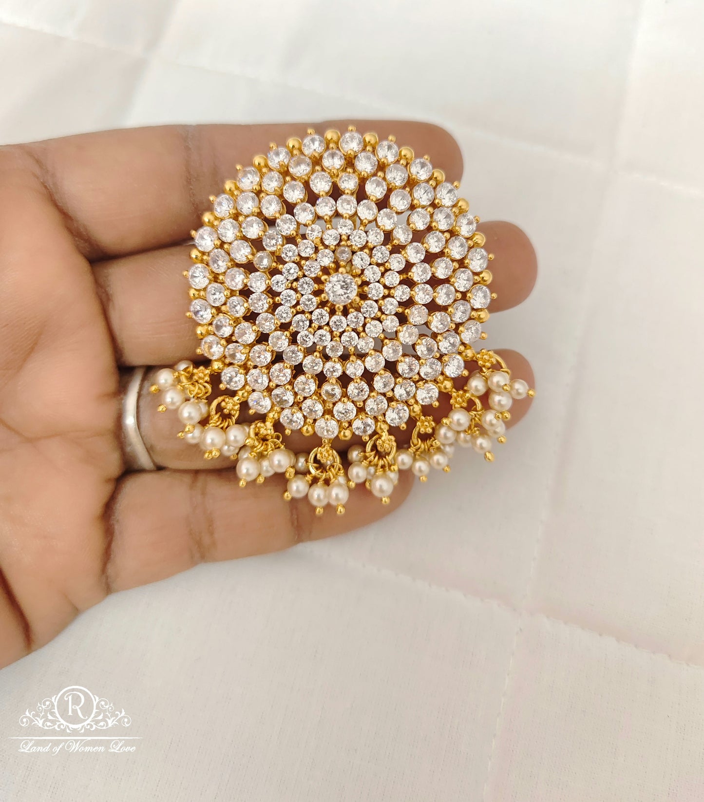 Silver White Stones With Pearls Design Earrings Matching Locket-JR179JR180