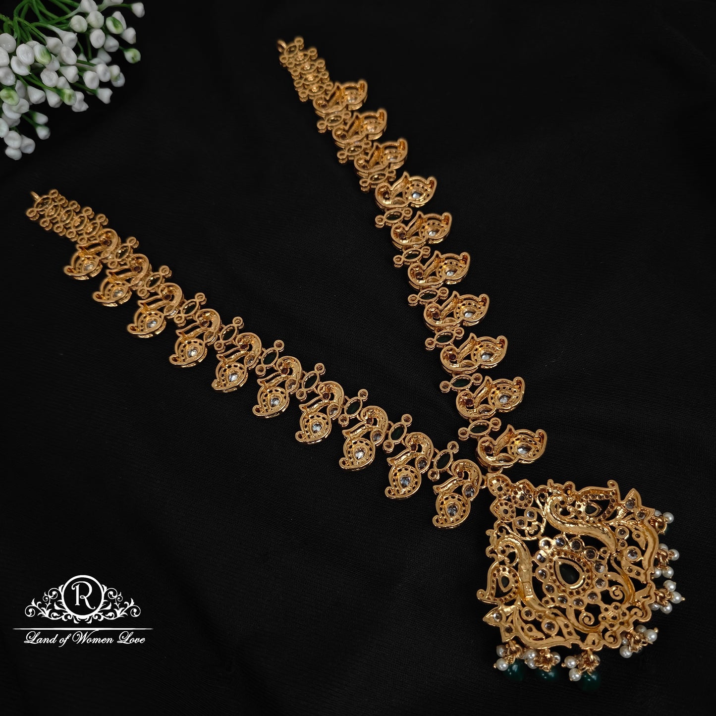 92.5 Silver CZ'S peacocks design Mini haram-RCM305