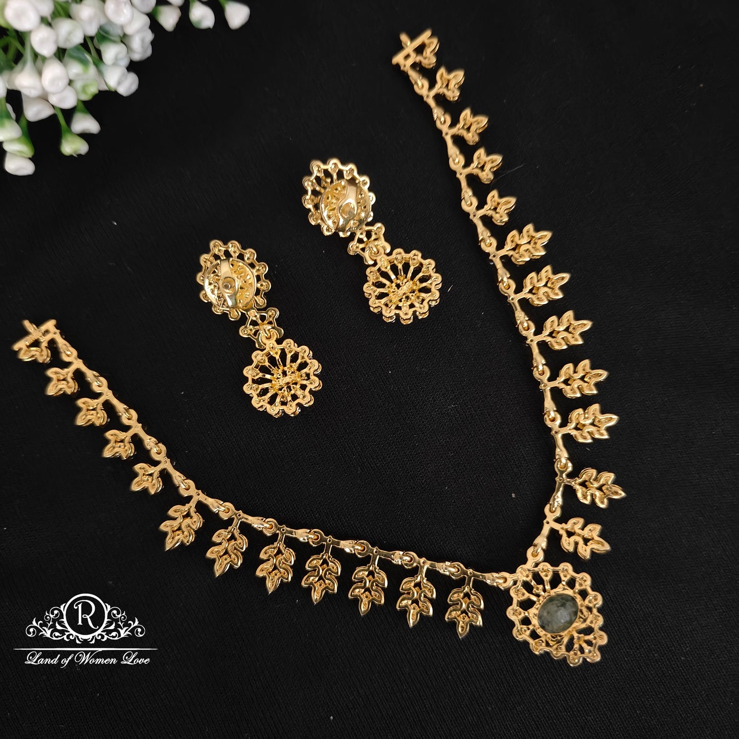 Silver pendant necklace with earrings -RCDS0058