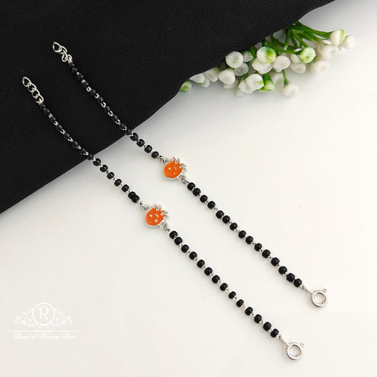 bracelet 92.5 silver kids black beads bracelet-rcra122-8 92.5 silver ramala jewelry / ramala collections