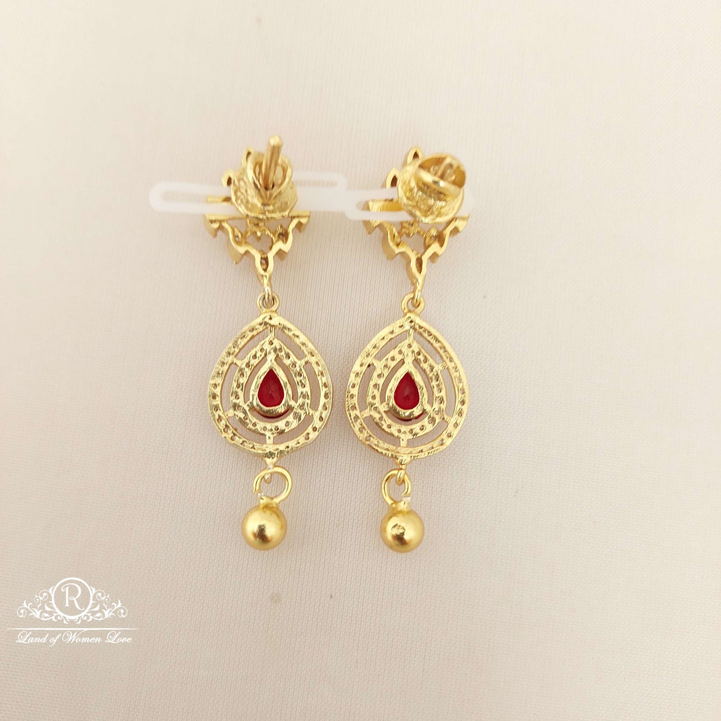 Silver White & Kempu Stones Necklace With Earrings Set-C126C130