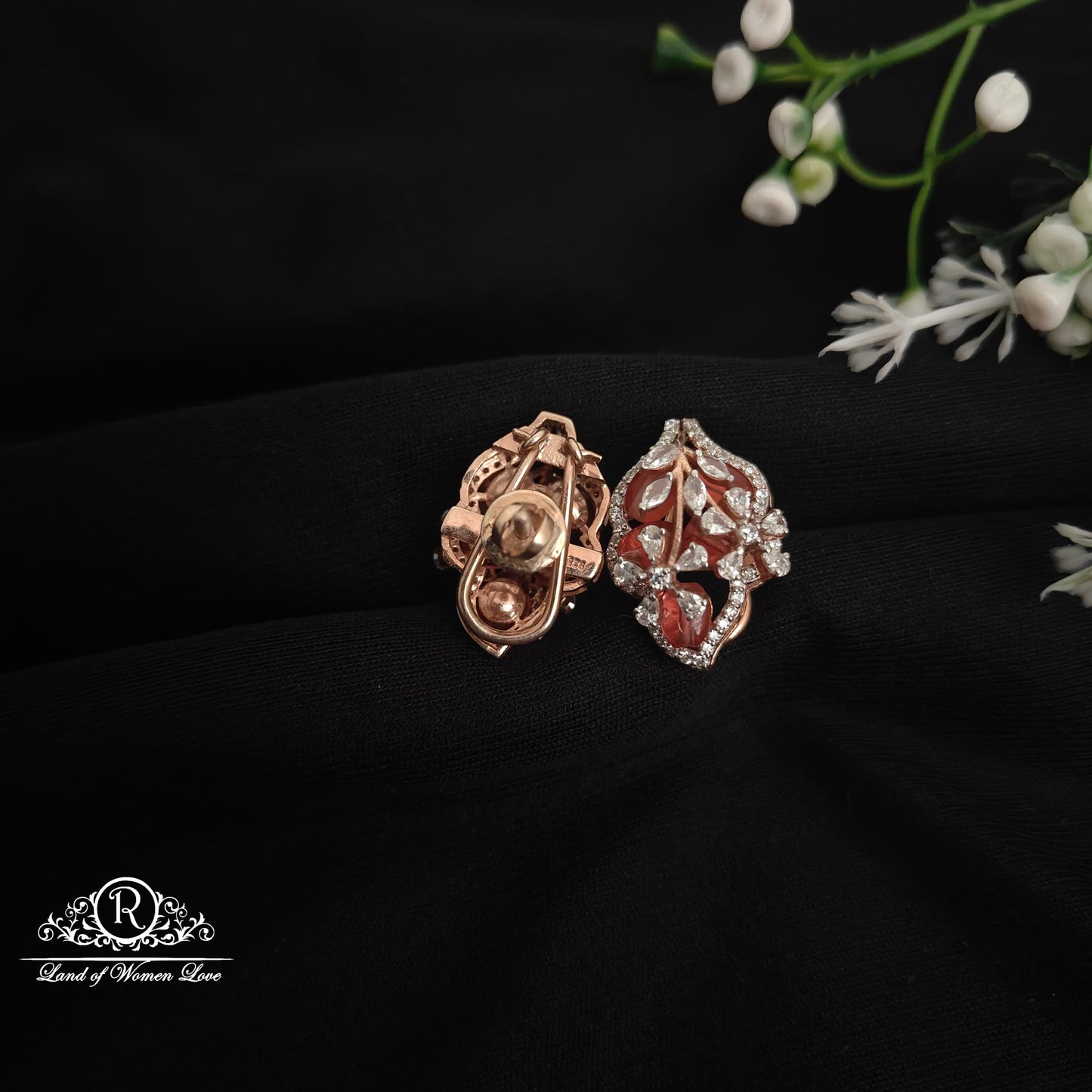92.5 Silver leaf design fusion Rose gold polish earrings-RCM1060