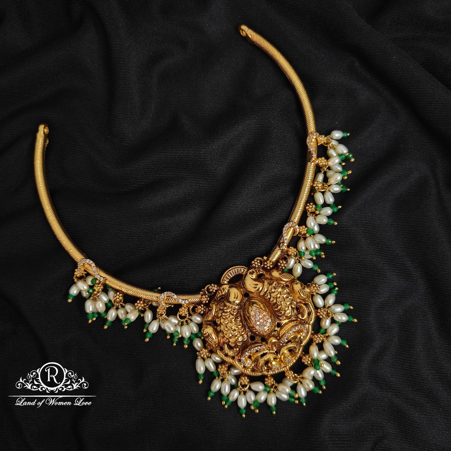 necklace 92.5 silver peacock design rice pearls kante design necklace-rcm170 92.5 silver ramala jewelry / ramala collections