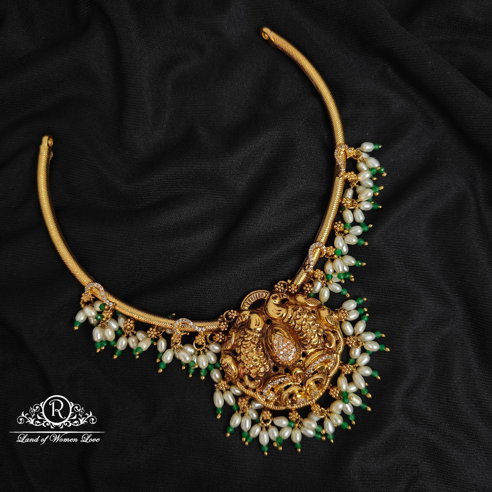 necklace 92.5 silver peacock design rice pearls kante design necklace-rcm170 92.5 silver ramala jewelry / ramala collections