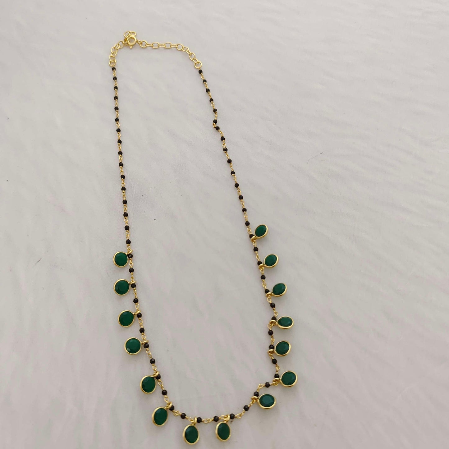 chain silver black beads chain with round shape green stone lockets hanging -rcjr530 92.5 silver ramala jewelry / ramala collections