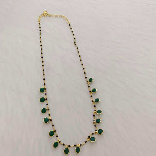 chain silver black beads chain with round shape green stone lockets hanging -rcjr530 92.5 silver ramala jewelry / ramala collections