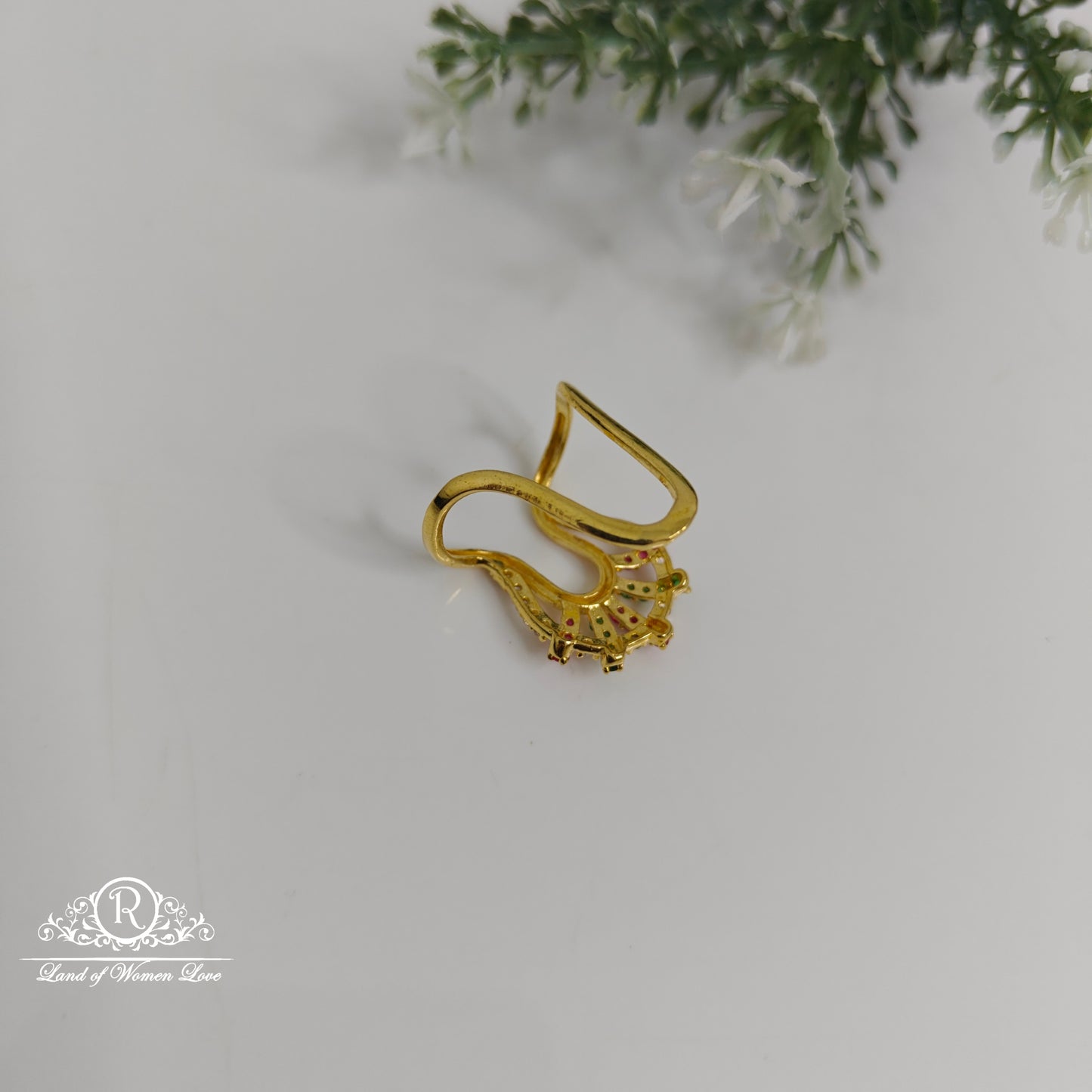 92.5 Silver Pink, Green and white stones Vanki Ring-RCDS0174