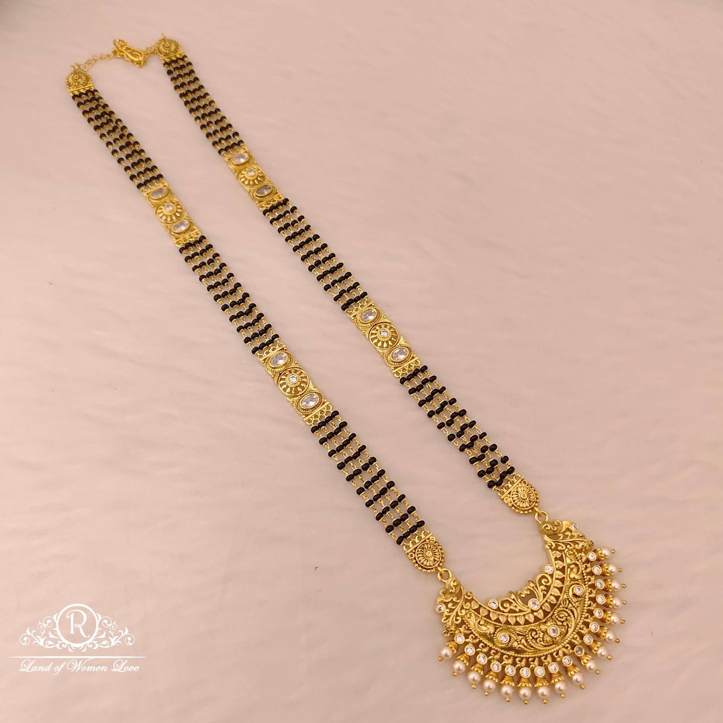 Silver black beads chain 3 lines - RCD437