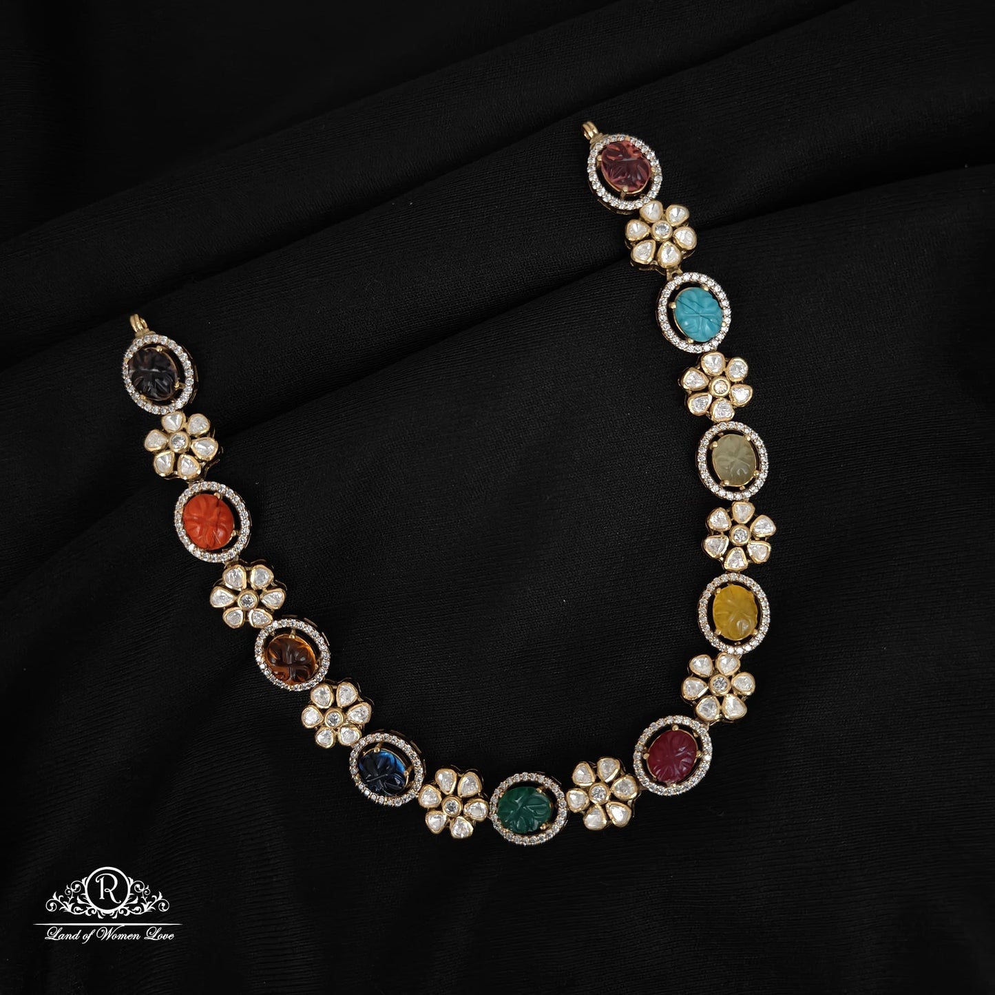 necklace silver navaratna moissanite necklace -rckk4 navaratna 92.5 silver ramala jewelry / ramala collections