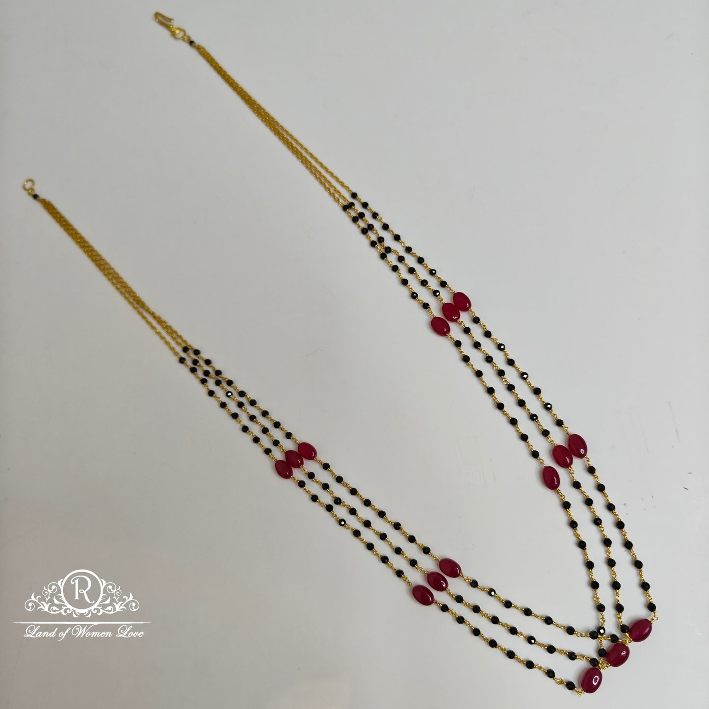 92.5 silver three lines ruby and crystals black beads-rcah10 ruby 92.5 silver ramala jewelry / ramala collections