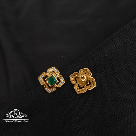 92.5 Silver Flower design Green earrings-RCCP384